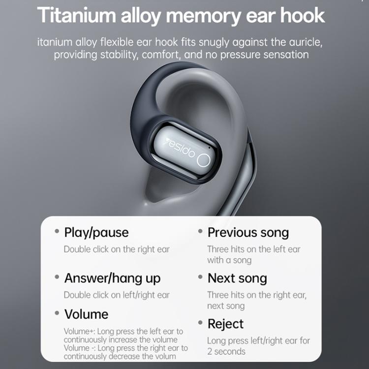 Yesido YSP26 ENC Noise Reduction Ear-hook Open OWS Bluetooth Earphone, with LCD Screen(Grey) - Bluetooth Earphone by Yesido | Online Shopping UK | buy2fix