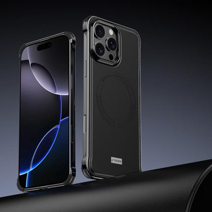 For iPhone 16 Pro Max J TRIBE Metal Frameless Plain Leather MagSafe Phone Case(Black) - iPhone 16 Pro Max Cases by buy2fix | Online Shopping UK | buy2fix