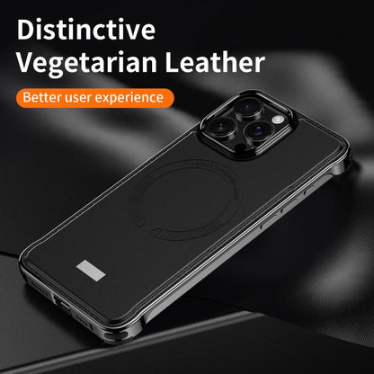 For iPhone 16 Pro J TRIBE Metal Frameless Plain Leather MagSafe Phone Case(Brown) - iPhone 16 Pro Cases by buy2fix | Online Shopping UK | buy2fix