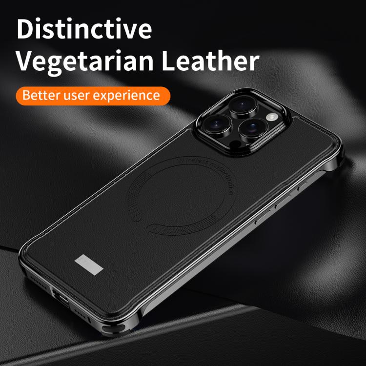 For iPhone 16 Pro J TRIBE Metal Frameless Plain Leather MagSafe Phone Case(Black) - iPhone 16 Pro Cases by buy2fix | Online Shopping UK | buy2fix