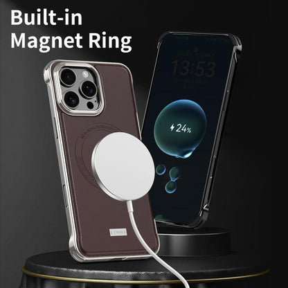For iPhone 16 J TRIBE Metal Frameless Plain Leather MagSafe Phone Case(Brown) - iPhone 16 Cases by buy2fix | Online Shopping UK | buy2fix