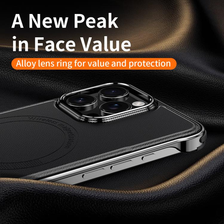 For iPhone 15 J TRIBE Metal Frameless Plain Leather MagSafe Phone Case(Black) - iPhone 15 Cases by buy2fix | Online Shopping UK | buy2fix