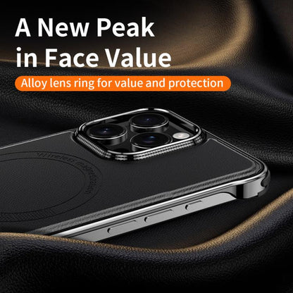 For iPhone 15 Pro J TRIBE Metal Frameless Plain Leather MagSafe Phone Case(Black) - iPhone 15 Pro Cases by buy2fix | Online Shopping UK | buy2fix