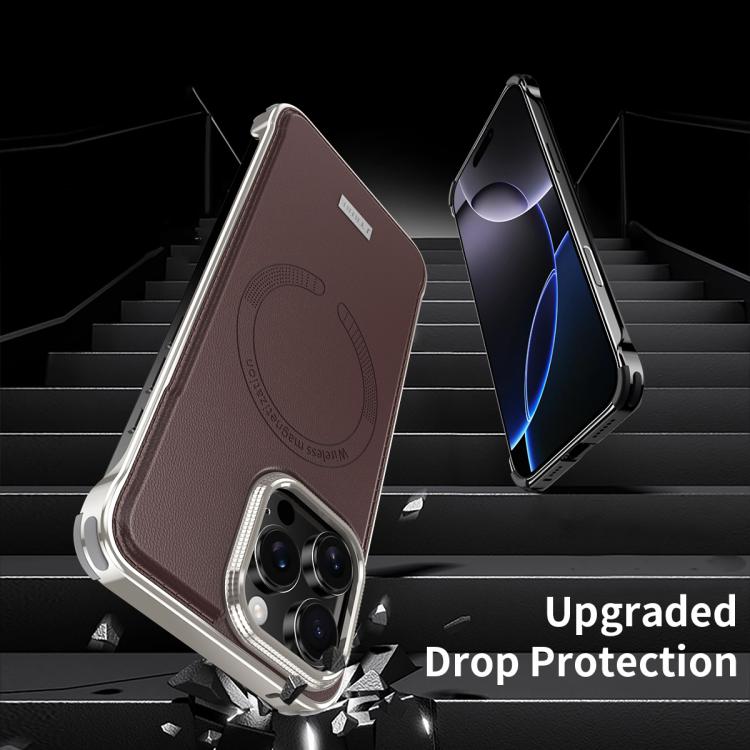 For iPhone 15 J TRIBE Metal Frameless Plain Leather MagSafe Phone Case(Black) - iPhone 15 Cases by buy2fix | Online Shopping UK | buy2fix