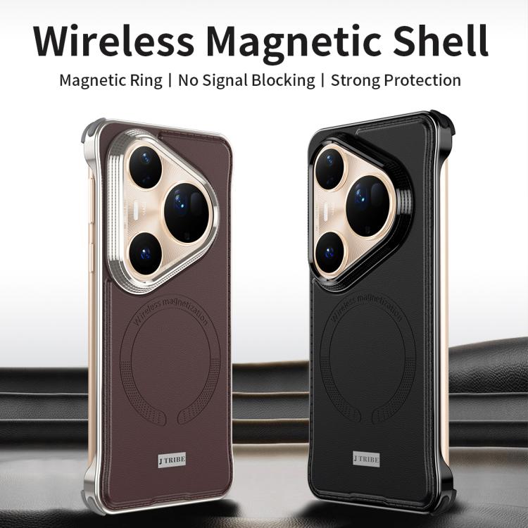 For Huawei Pura 80 Pro 5G J TRIBE Metal Frameless Plain Leather MagSafe Phone Case(Brown) - Huawei Cases by buy2fix | Online Shopping UK | buy2fix