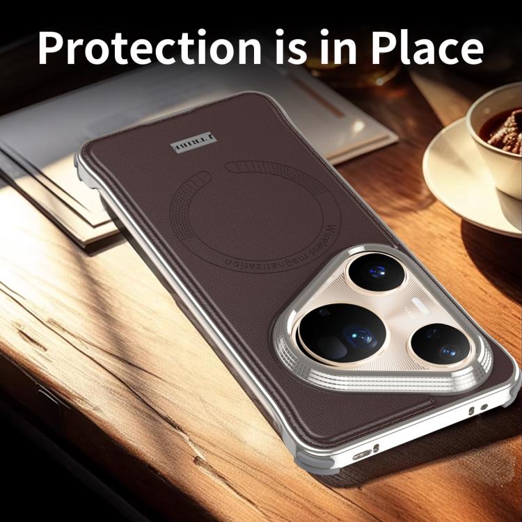 For Huawei Pura 80 Pro 5G J TRIBE Metal Frameless Plain Leather MagSafe Phone Case(Brown) - Huawei Cases by buy2fix | Online Shopping UK | buy2fix