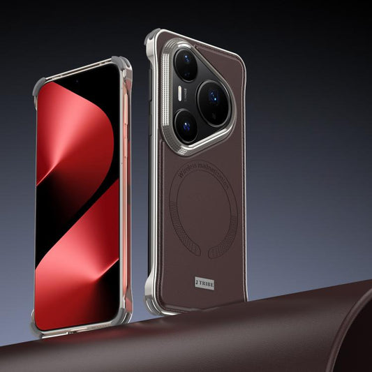 For Huawei Pura 80 Pro+ 5G J TRIBE Metal Frameless Plain Leather MagSafe Phone Case(Brown) - Huawei Cases by buy2fix | Online Shopping UK | buy2fix