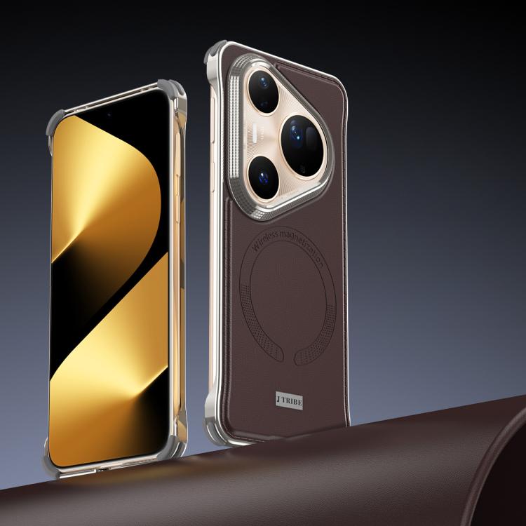 For Huawei Pura 80 Ultra 5G J TRIBE Metal Frameless Plain Leather MagSafe Phone Case(Brown) - Huawei Cases by buy2fix | Online Shopping UK | buy2fix