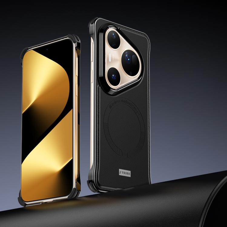 For Huawei Pura 80 Ultra 5G J TRIBE Metal Frameless Plain Leather MagSafe Phone Case(Black) - Huawei Cases by buy2fix | Online Shopping UK | buy2fix