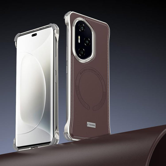 For Honor 300 J TRIBE Metal Frameless Plain Leather MagSafe Phone Case(Brown) - Honor Cases by buy2fix | Online Shopping UK | buy2fix