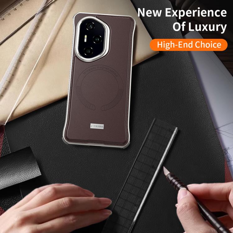 For Honor 300 J TRIBE Metal Frameless Plain Leather MagSafe Phone Case(Brown) - Honor Cases by buy2fix | Online Shopping UK | buy2fix