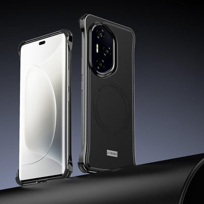 For Honor 300 J TRIBE Metal Frameless Plain Leather MagSafe Phone Case(Black) - Honor Cases by buy2fix | Online Shopping UK | buy2fix