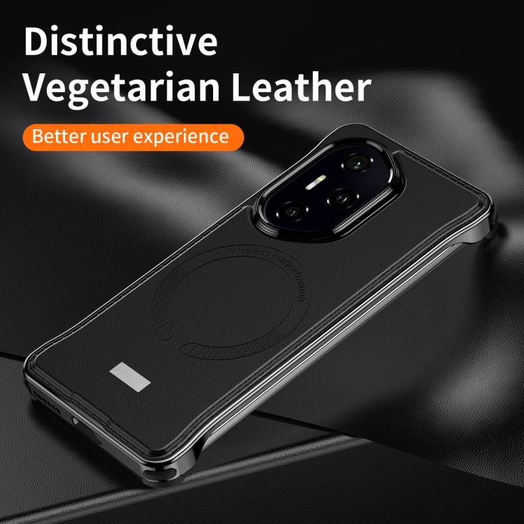 For Honor 300 J TRIBE Metal Frameless Plain Leather MagSafe Phone Case(Black) - Honor Cases by buy2fix | Online Shopping UK | buy2fix