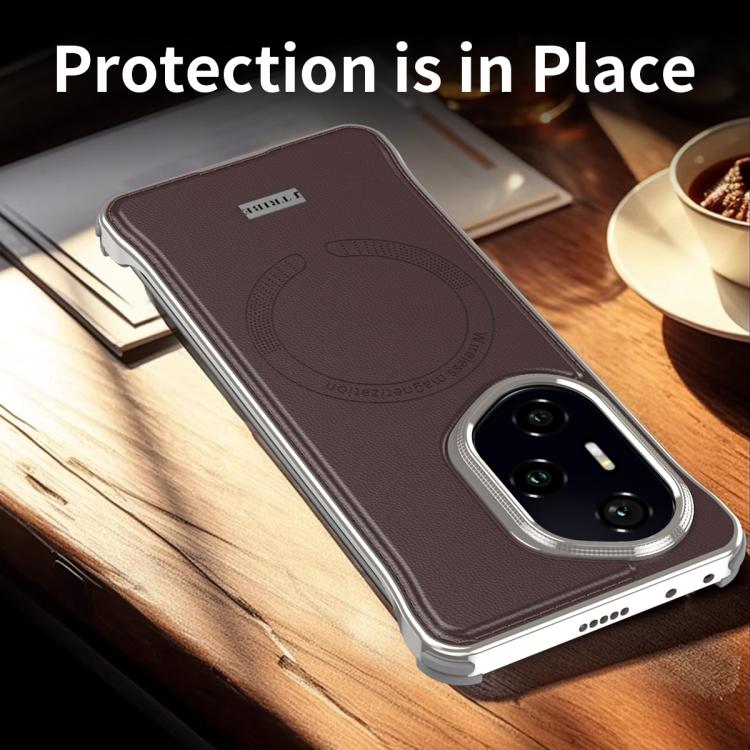 For Honor 300 Pro J TRIBE Metal Frameless Plain Leather MagSafe Phone Case(Brown) - Honor Cases by buy2fix | Online Shopping UK | buy2fix