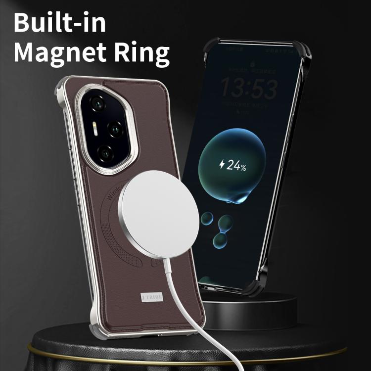 For Honor 300 Pro J TRIBE Metal Frameless Plain Leather MagSafe Phone Case(Black) - Honor Cases by buy2fix | Online Shopping UK | buy2fix