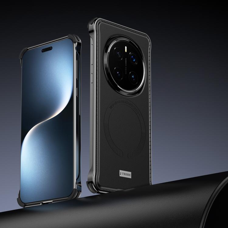 For Honor Magic7 J TRIBE Metal Frameless Plain Leather MagSafe Phone Case(Black) - Honor Cases by buy2fix | Online Shopping UK | buy2fix