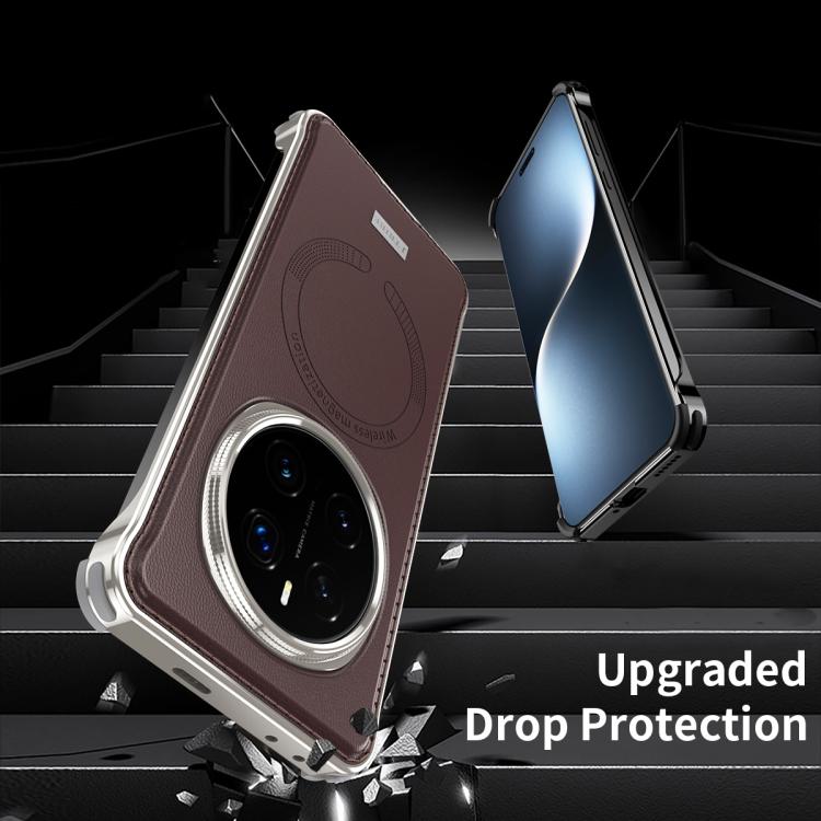 For Honor Magic7 J TRIBE Metal Frameless Plain Leather MagSafe Phone Case(Black) - Honor Cases by buy2fix | Online Shopping UK | buy2fix