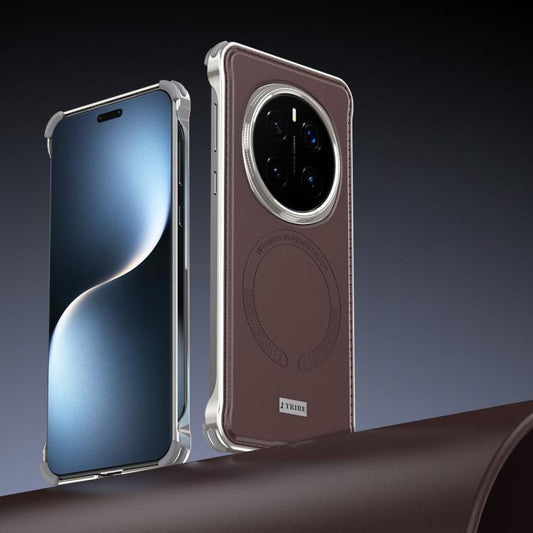 For Honor Magic7 Pro J TRIBE Metal Frameless Plain Leather MagSafe Phone Case(Brown) - Honor Cases by buy2fix | Online Shopping UK | buy2fix