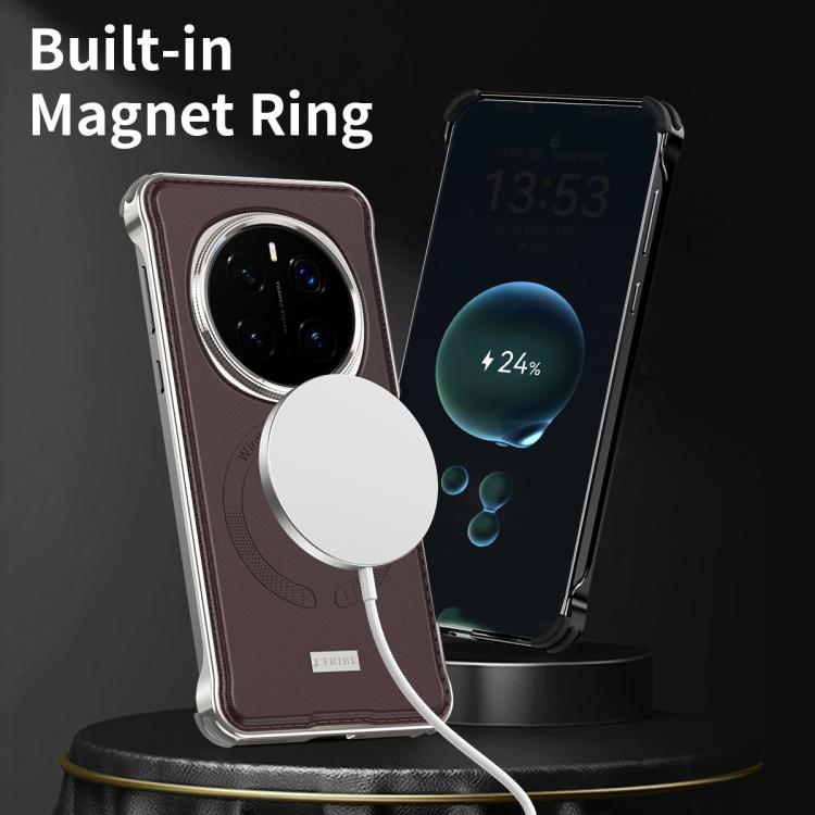 For Honor Magic7 Pro J TRIBE Metal Frameless Plain Leather MagSafe Phone Case(Brown) - Honor Cases by buy2fix | Online Shopping UK | buy2fix