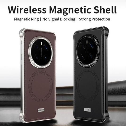 For Honor Magic7 Pro J TRIBE Metal Frameless Plain Leather MagSafe Phone Case(Black) - Honor Cases by buy2fix | Online Shopping UK | buy2fix