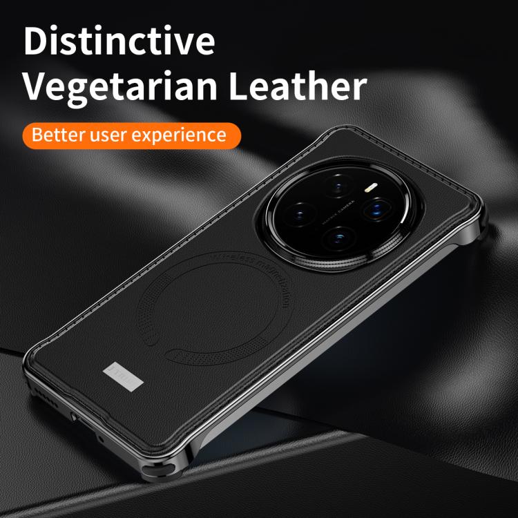 For Honor Magic7 Pro J TRIBE Metal Frameless Plain Leather MagSafe Phone Case(Black) - Honor Cases by buy2fix | Online Shopping UK | buy2fix