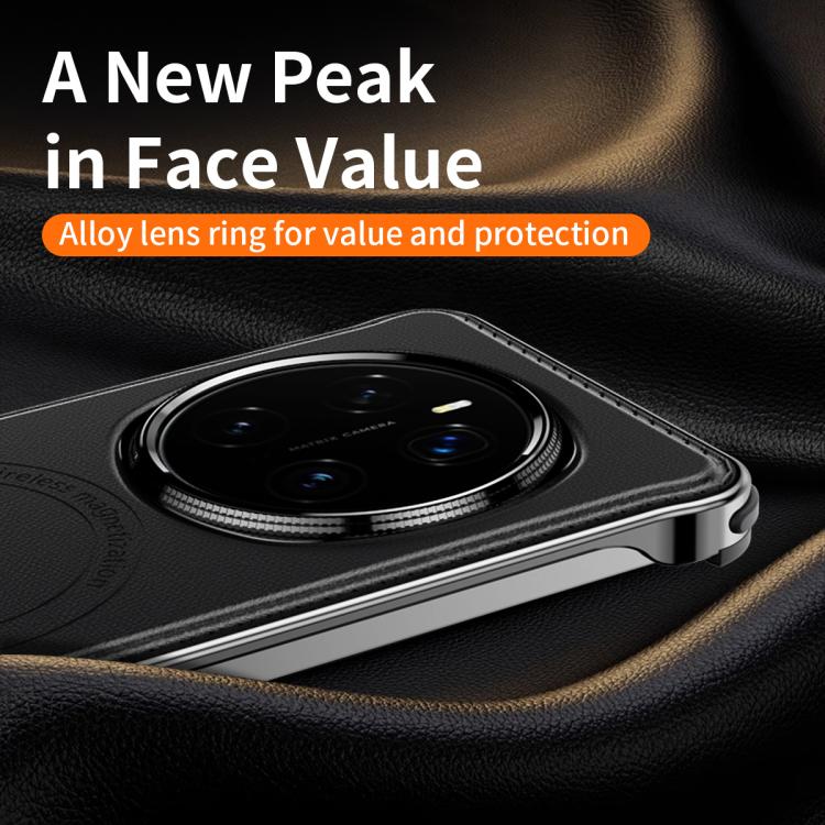 For Honor Magic7 Pro J TRIBE Metal Frameless Plain Leather MagSafe Phone Case(Black) - Honor Cases by buy2fix | Online Shopping UK | buy2fix