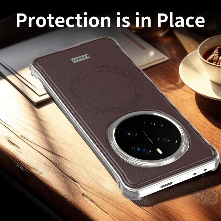 For Honor Magic7 Pro J TRIBE Metal Frameless Plain Leather MagSafe Phone Case(Black) - Honor Cases by buy2fix | Online Shopping UK | buy2fix