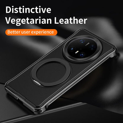 For Huawei Mate 60 Pro Metal Frameless Plain Leather MagSafe Holder Phone Case(Brown) - Huawei Cases by buy2fix | Online Shopping UK | buy2fix