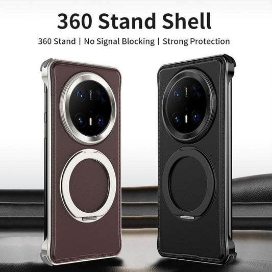 For Huawei Mate 60 Pro Metal Frameless Plain Leather MagSafe Holder Phone Case(Black) - Huawei Cases by buy2fix | Online Shopping UK | buy2fix