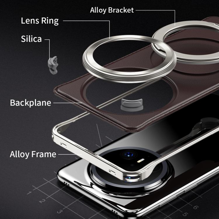 For Huawei Mate 60 Pro+ Metal Frameless Plain Leather MagSafe Holder Phone Case(Brown) - Huawei Cases by buy2fix | Online Shopping UK | buy2fix