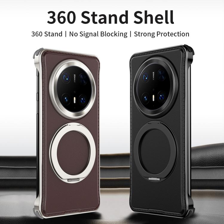 For Huawei Mate 60 Pro+ Metal Frameless Plain Leather MagSafe Holder Phone Case(Black) - Huawei Cases by buy2fix | Online Shopping UK | buy2fix