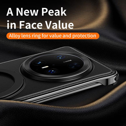 For Huawei Mate 70 Metal Frameless Plain Leather MagSafe Holder Phone Case(Black) - Huawei Cases by buy2fix | Online Shopping UK | buy2fix