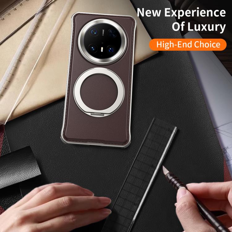 For Huawei Mate 70 Pro Metal Frameless Plain Leather MagSafe Holder Phone Case(Brown) - Huawei Cases by buy2fix | Online Shopping UK | buy2fix