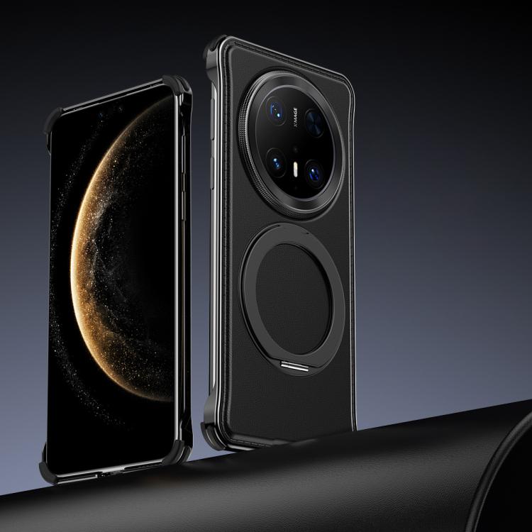 For Huawei Mate 70 Pro+ Metal Frameless Plain Leather MagSafe Holder Phone Case(Black) - Huawei Cases by buy2fix | Online Shopping UK | buy2fix