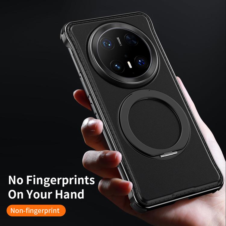 For Huawei Mate 70 Pro+ Metal Frameless Plain Leather MagSafe Holder Phone Case(Black) - Huawei Cases by buy2fix | Online Shopping UK | buy2fix