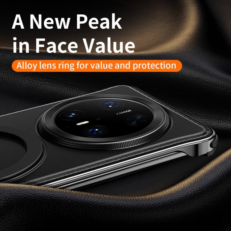 For Huawei Mate 70 Pro+ Metal Frameless Plain Leather MagSafe Holder Phone Case(Black) - Huawei Cases by buy2fix | Online Shopping UK | buy2fix