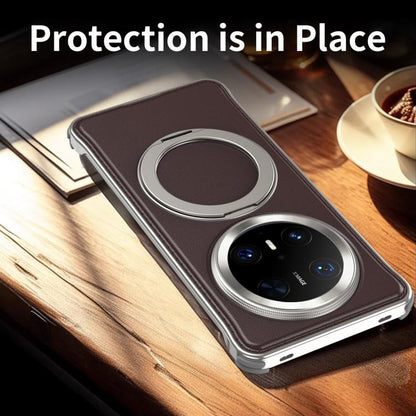 For Huawei Mate 70 Pro+ Metal Frameless Plain Leather MagSafe Holder Phone Case(Black) - Huawei Cases by buy2fix | Online Shopping UK | buy2fix