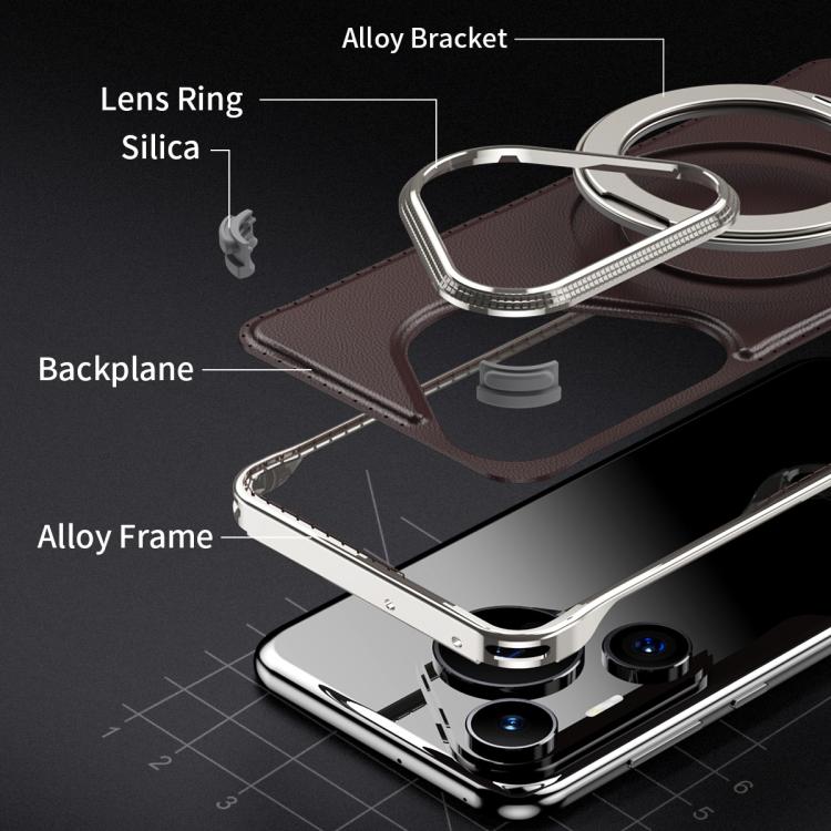 For Huawei Pura 70 Metal Frameless Plain Leather MagSafe Holder Phone Case(Black) - Huawei Cases by buy2fix | Online Shopping UK | buy2fix