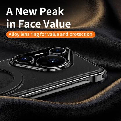 For Huawei Pura 70 Metal Frameless Plain Leather MagSafe Holder Phone Case(Black) - Huawei Cases by buy2fix | Online Shopping UK | buy2fix