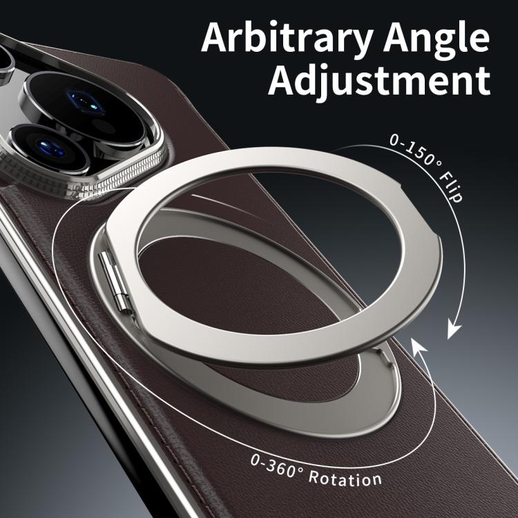 For Huawei Pura 70 Pro Metal Frameless Plain Leather MagSafe Holder Phone Case(Brown) - Huawei Cases by buy2fix | Online Shopping UK | buy2fix