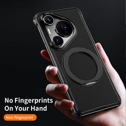 For Huawei Pura 70 Pro Metal Frameless Plain Leather MagSafe Holder Phone Case(Brown) - Huawei Cases by buy2fix | Online Shopping UK | buy2fix