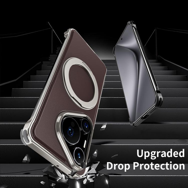 For Huawei Pura 70 Pro Metal Frameless Plain Leather MagSafe Holder Phone Case(Black) - Huawei Cases by buy2fix | Online Shopping UK | buy2fix