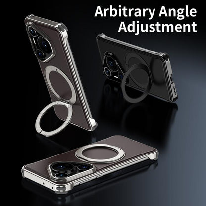 For Huawei Pura 70 Pro+ Metal Frameless Plain Leather MagSafe Holder Phone Case(Black) - Huawei Cases by buy2fix | Online Shopping UK | buy2fix