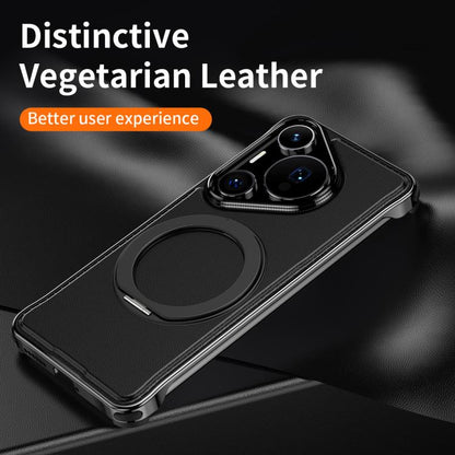 For Huawei Pura 70 Pro+ Metal Frameless Plain Leather MagSafe Holder Phone Case(Black) - Huawei Cases by buy2fix | Online Shopping UK | buy2fix