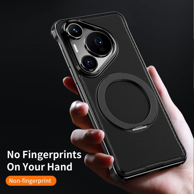For Huawei Pura 70 Pro+ Metal Frameless Plain Leather MagSafe Holder Phone Case(Black) - Huawei Cases by buy2fix | Online Shopping UK | buy2fix