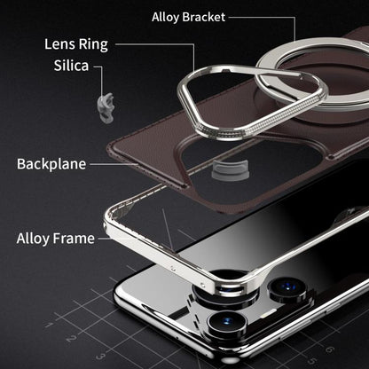 For Huawei Pura 70 Pro+ Metal Frameless Plain Leather MagSafe Holder Phone Case(Black) - Huawei Cases by buy2fix | Online Shopping UK | buy2fix