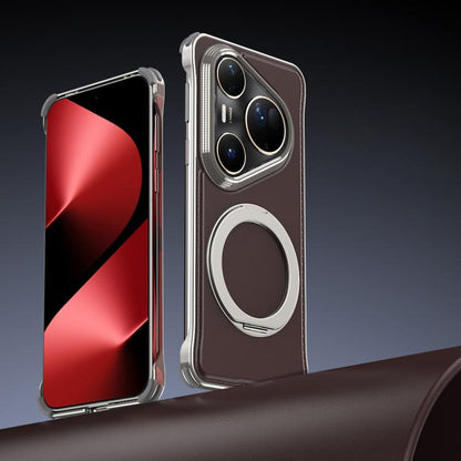 For Huawei Pura 80 Pro 5G Metal Frameless Plain Leather MagSafe Holder Phone Case(Brown) - Huawei Cases by buy2fix | Online Shopping UK | buy2fix