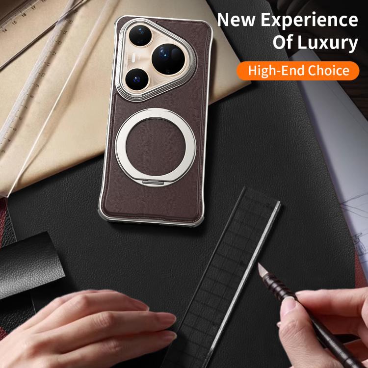 For Huawei Pura 80 Pro 5G Metal Frameless Plain Leather MagSafe Holder Phone Case(Brown) - Huawei Cases by buy2fix | Online Shopping UK | buy2fix