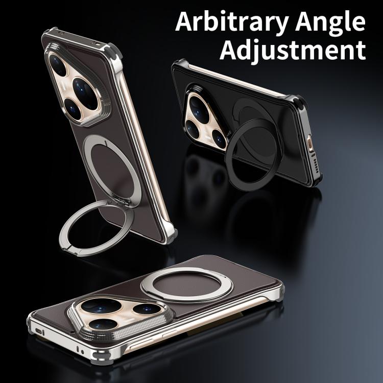 For Huawei Pura 80 Pro 5G Metal Frameless Plain Leather MagSafe Holder Phone Case(Black) - Huawei Cases by buy2fix | Online Shopping UK | buy2fix