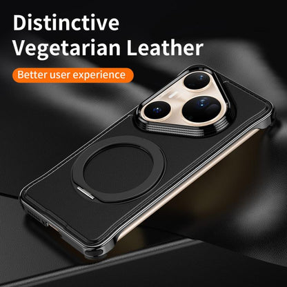 For Huawei Pura 80 Pro+ 5G Metal Frameless Plain Leather MagSafe Holder Phone Case(Brown) - Huawei Cases by buy2fix | Online Shopping UK | buy2fix